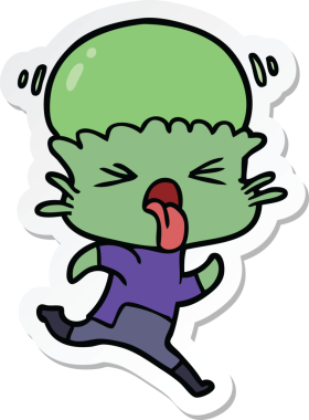 Bir insan tarafından çizilmiş garip bir uzaylı çizgi film çıkartması.