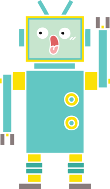 Bir insan tarafından çizilmiş düz renkli bir robot karikatürü