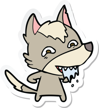 Bir insan tarafından çizilmiş aç kurt çizgi filminin çıkartması.