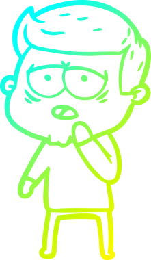 Bir insan tarafından çizilmiş, yorgun bir adamın soğuk çizgi çizimi.