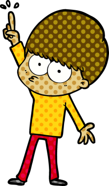 Bir insan tarafından çizilmiş bir fikri olan sinirli çizgi film çocuğu.