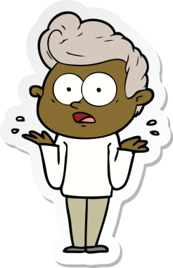 Bir insan tarafından çizilmiş, dik dik bakan bir çizgi film çıkartması.