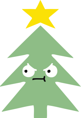 Bir insan tarafından çizilmiş bir noel ağacının düz renkli retro karikatürü