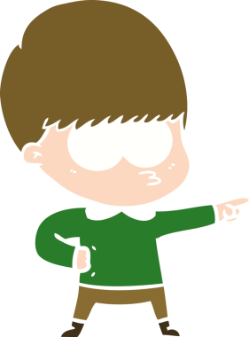 Bir insan tarafından çizilmiş düz renkli çizgi film çocuğu.