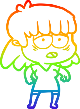 gökkuşağı gradyan çizgi çizimi bir insan tarafından çizilmiş yorgun bir kadın