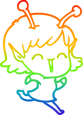 Gökkuşağı gradyan çizgi çizimi bir insan tarafından çizilmiş uzaylı bir kızın gülüşü.