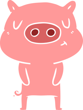 Düz renkli çizgi film içerikli domuz insan tarafından çizilmiş.