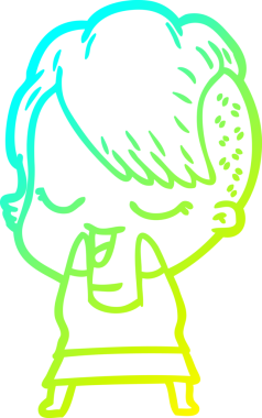 Bir insan tarafından çizilmiş mutlu çizgi film kızı çizimi.