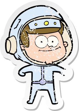 Bir insan tarafından çizilmiş mutlu bir astronot karikatürü.