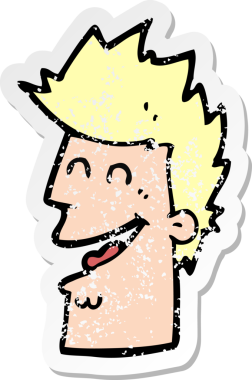 Bir insan tarafından çizilmiş mutlu bir adamın karikatür yapıştırması.