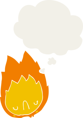 karikatür mutsuz alev düşünce baloncuğu retro tarzı bir insan tarafından çizilmiş