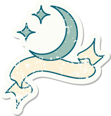 Üzerinde ay ışığı ve bir insan tarafından çizilmiş yıldızlar olan eski bir etiket.