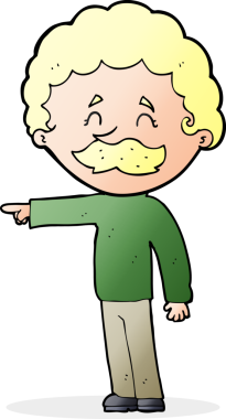 Bir insan tarafından çizilmiş bıyıklı bir çizgi film adamı.