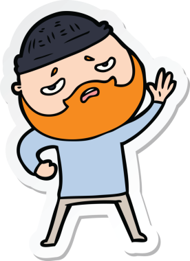 Bir insan tarafından çizilmiş sakallı endişeli bir karikatür çıkartması.