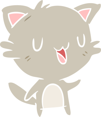 Bir insan tarafından çizilmiş düz renkli çizgi film mutlu kedi.