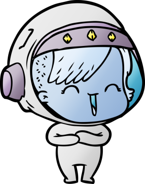 Bir insan tarafından çizilmiş gülen astronot kız.