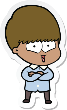 Bir insan tarafından çizilmiş mutlu bir çocuğun çıkartması.