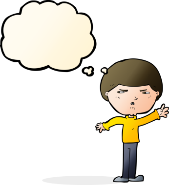 Bir insan tarafından çizilmiş düşünce baloncuğu olan kaba bir adam.