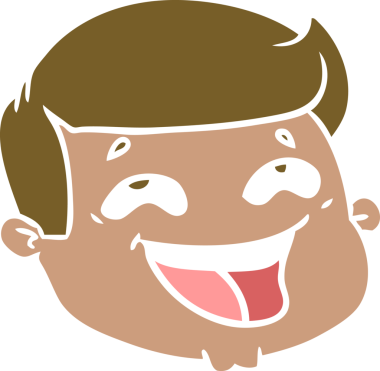 Mutlu düz renkli çizgi film erkek yüzü bir insan tarafından çizilmiş.