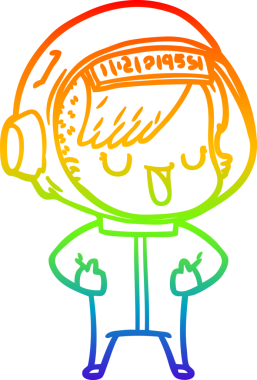 Gökkuşağı gradyan çizgi çizimi bir insan tarafından çizilmiş astronot bir kadın.