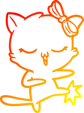 Bir insan tarafından kafasında yay olan çizgi film kedisinin sıcak çizgi çizimi