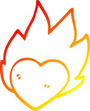 Bir insan tarafından çizilmiş yanan bir kalbin sıcak çizgi çizimi.