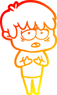 Bir insan tarafından çizilmiş, bitkin bir çocuğun sıcak çizgi çizimi.