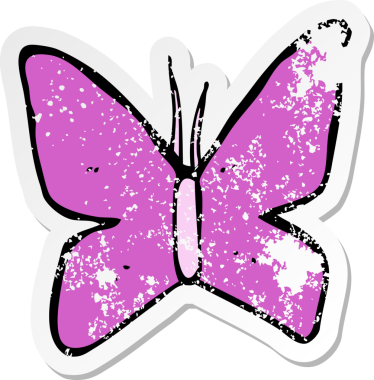 Bir insanın çizdiği kelebek sembolünün gerilemiş retro çıkartması.