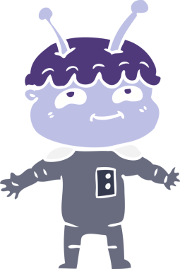 Bir insan tarafından çizilmiş kolları açık, düz renkli çizgi film çizeri.