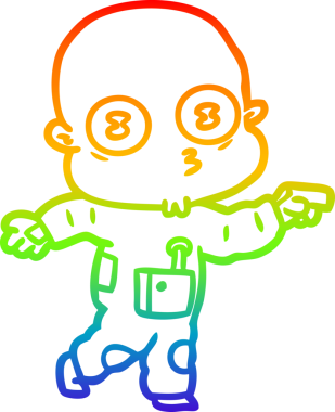 Gökkuşağı gradyan çizgi çizimi Bir insan tarafından çizilmiş garip kel uzay adamı