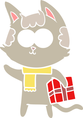 Bir insan tarafından çizilmiş mutlu düz renkli çizgi film kedisi.