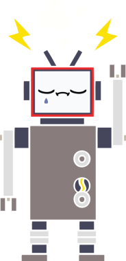 Bir insan tarafından çizilmiş düz renkli bir robot karikatürü