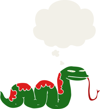 insan tarafından çizilmiş düşünce baloncuklu sürünen yılan çizgi filmi.