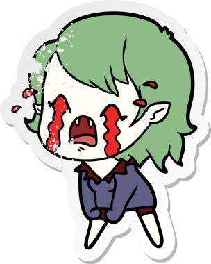 Bir insan tarafından çizilmiş ağlayan vampir bir karikatür çıkartması.