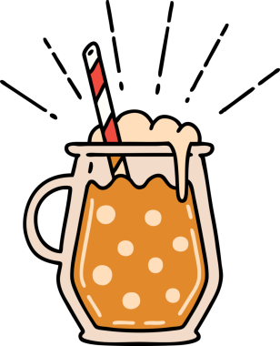 Geleneksel dövmeli zencefilli biranın bir resmi. Bir insan tarafından çizilmiş.