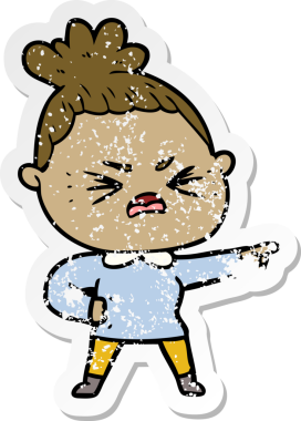 Bir insan tarafından çizilmiş kızgın bir karikatür çıkartması.