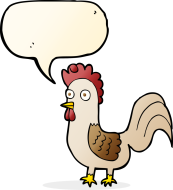 Bir insan tarafından çizilmiş konuşma balonlu horoz.