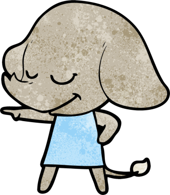 Bir insan tarafından çizilmiş gülümseyen bir fil.