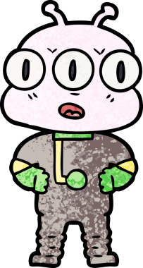 Bir insan tarafından çizilmiş üç gözlü uzaylı çizgi filmi.