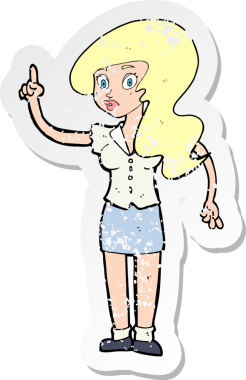 Bir insan tarafından çizilmiş, karikatürlü, kederli, güzel bir kadının retro yapıştırması.