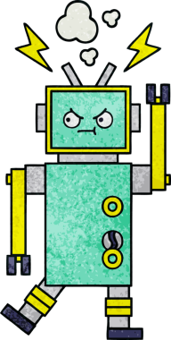 Bir insan tarafından çizilmiş bir robotun retro grunge dokusu