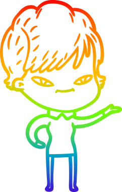 gökkuşağı gradyan çizimi bir insan tarafından çizilmiş mutlu bir kadın çizgi