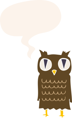 bir insan tarafından çizilmiş konuşma baloncuklu çizgi film baykuşu