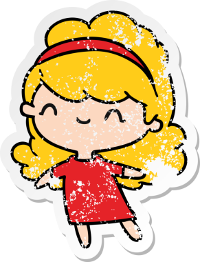 Üzüntülü çıkartma çizgi film çizimi kawaii kız bir insan tarafından çizilmiş saç bandıyla