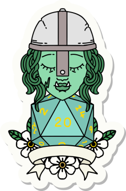 Bir insan tarafından çizilmiş 20 zarlı yarım ork savaşçısının çıkartması.