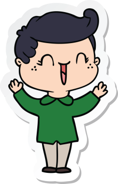 Bir insan tarafından çizilmiş, gülen bir çocuğun çıkartması.