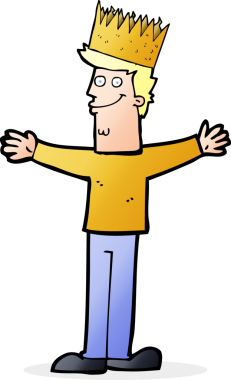 Bir insan tarafından çizilmiş taç giyen bir çizgi film adamı.