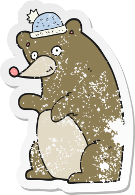 Bir insan tarafından çizilmiş karikatür ayısının gerilmiş çıkartması.