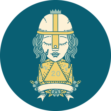 Retro Dövme Tarzı İnsan Savaşçısı Doğal 20 rulo ile Bir insan tarafından çizilmiş