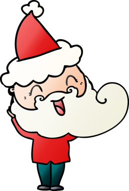 Bir insan tarafından çizilmiş Noel Baba şapkası giyen mutlu sakallı adam.